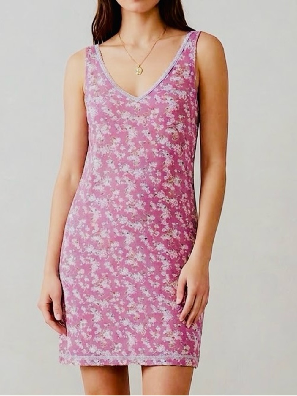GAP Rayon Chemise Dress with Floral Print Size M Pink Purple